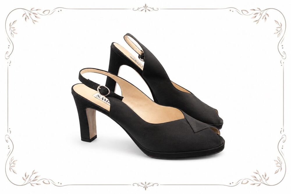 Sam & Libby Darla Matte Black Satin Classy Slingback Heels Peep Toe US Size 8